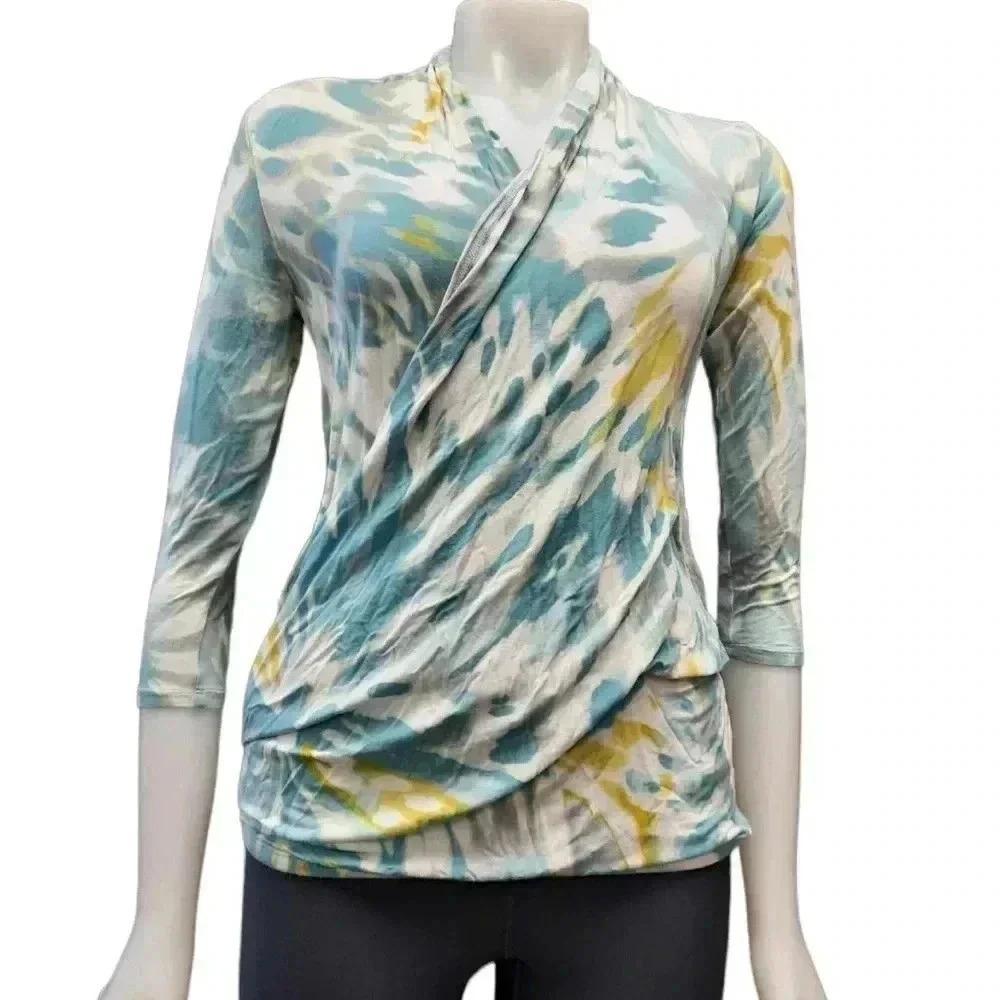 Tommy Bahama Tie Dye Floral Stretch Wrap Style Stretch Top Size Small